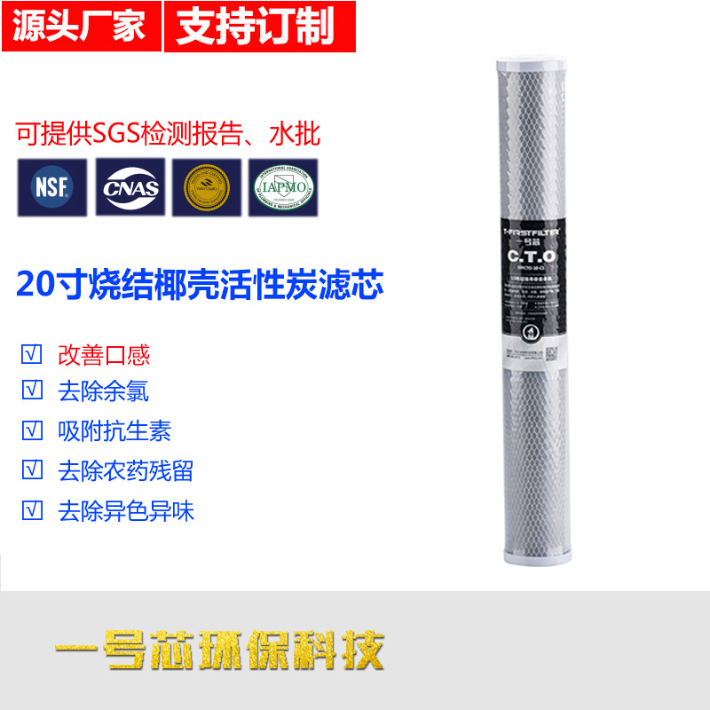 20寸CTO平口烧结活性炭椰壳前置过滤器净水器商用售水机通用滤芯