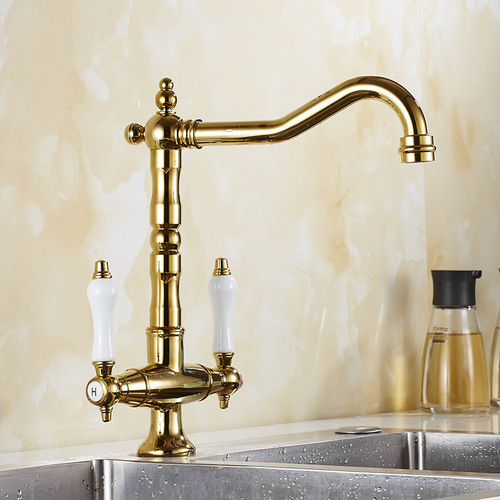 Haimins European Golden Kitchen Faucet 360° Swivel Sink Basin Cold and Hot Water Faucet 9088