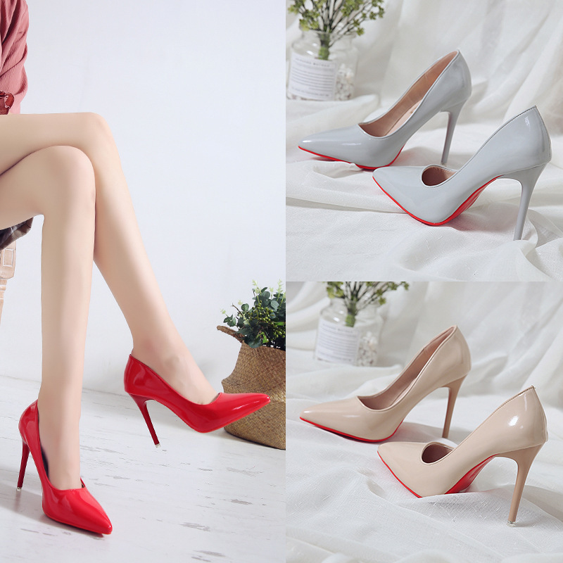 Women's Single Shoes 2026 Spring New Korean Style Pointed Toe High-Heeled Shoes Women's Stiletto Patent Leather Red Wedding Shoes Work Women's Shoes