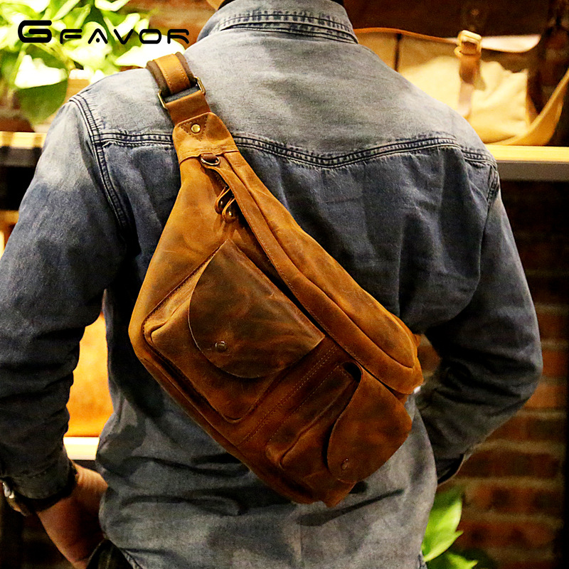 Нагрудная сумка, поясная сумка, кожаная ретро сумка через плечо, из натуральной кожи, воловья кожа