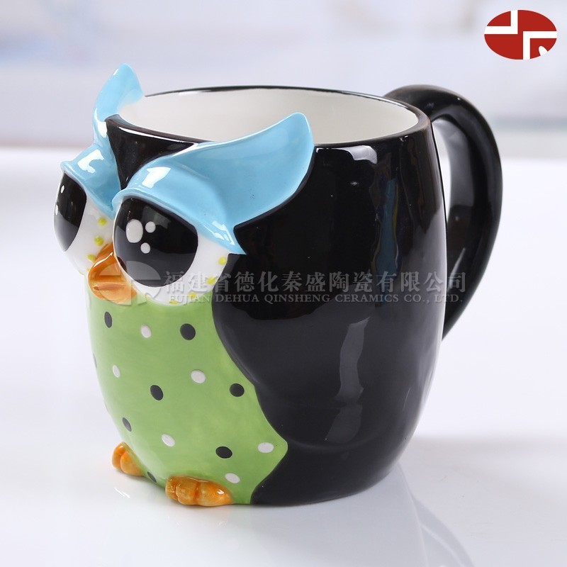 Exportación de cerámica búho taza de agua de cerámica dolomita dibujos animados logo logo taza de oficina taza de té al por mayor