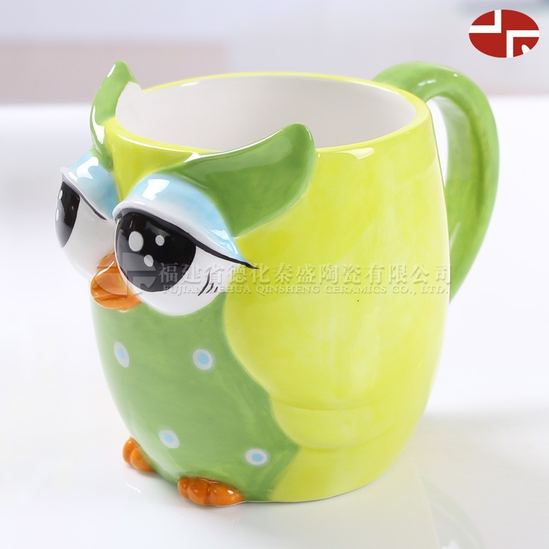 Exportación de cerámica búho taza de agua de cerámica dolomita dibujos animados logo logo taza de oficina taza de té al por mayor