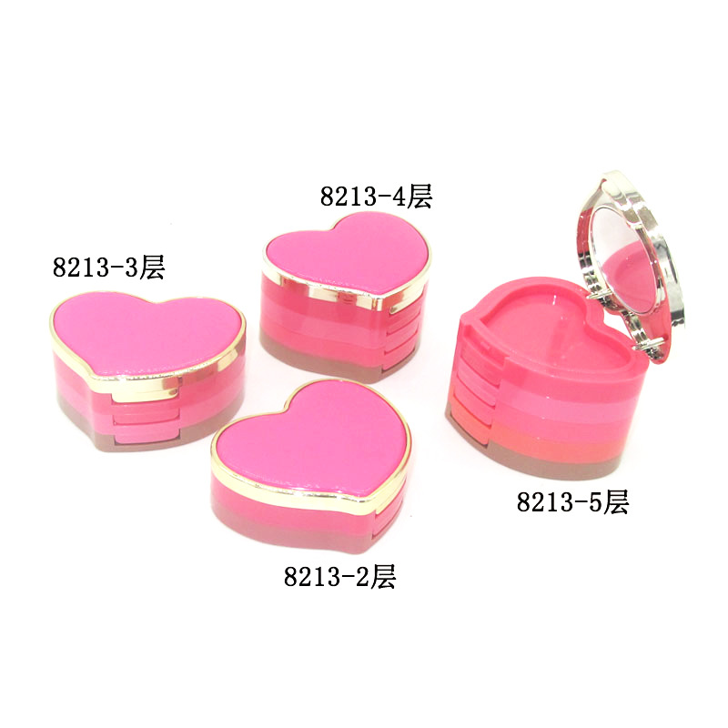 8213粉饼盒单层可叠加多层心形翻盖带镜彩妆容器厂家直供便携