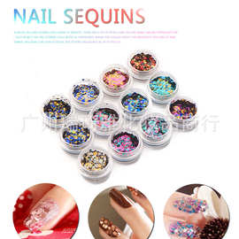 新款美甲工具 美甲饰品新包装12色拼色亮片美甲DIY用品大亮片批发