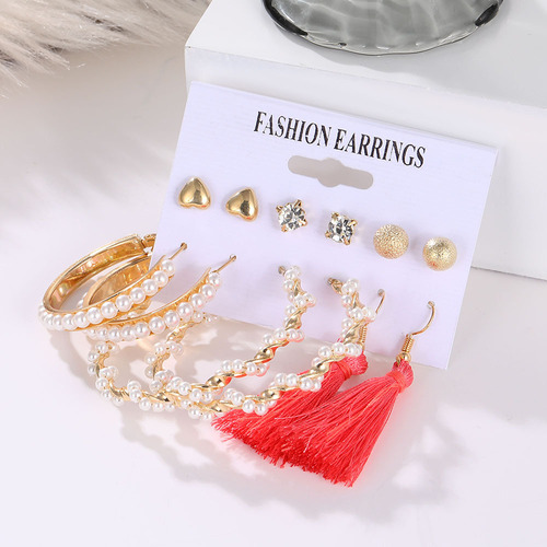 Cross-border accessories European and American earrings 6-piece set geometric metal acrylic sheet tassel earring set decoration wholesale