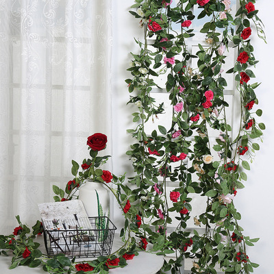 仿真玫瑰花藤仿真植物仿真花假花藤蔓藤条加密装饰摄影道具婚庆|ru
