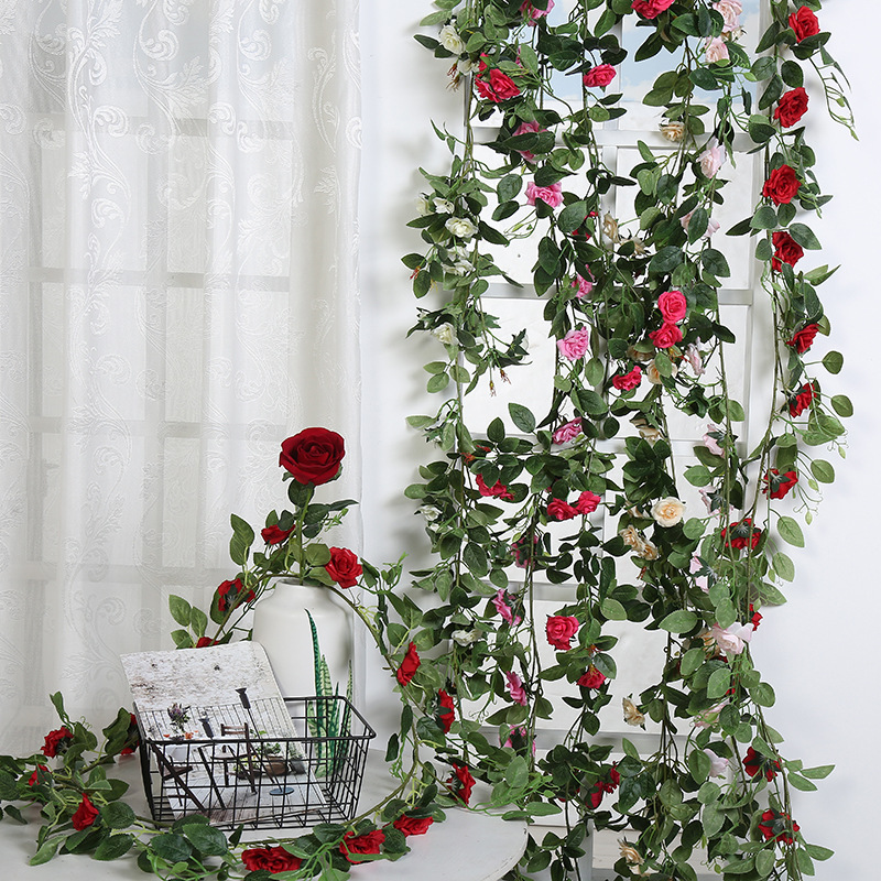 仿真玫瑰花藤仿真植物仿真花假花藤蔓藤条加密装饰摄影道具婚庆|ru
