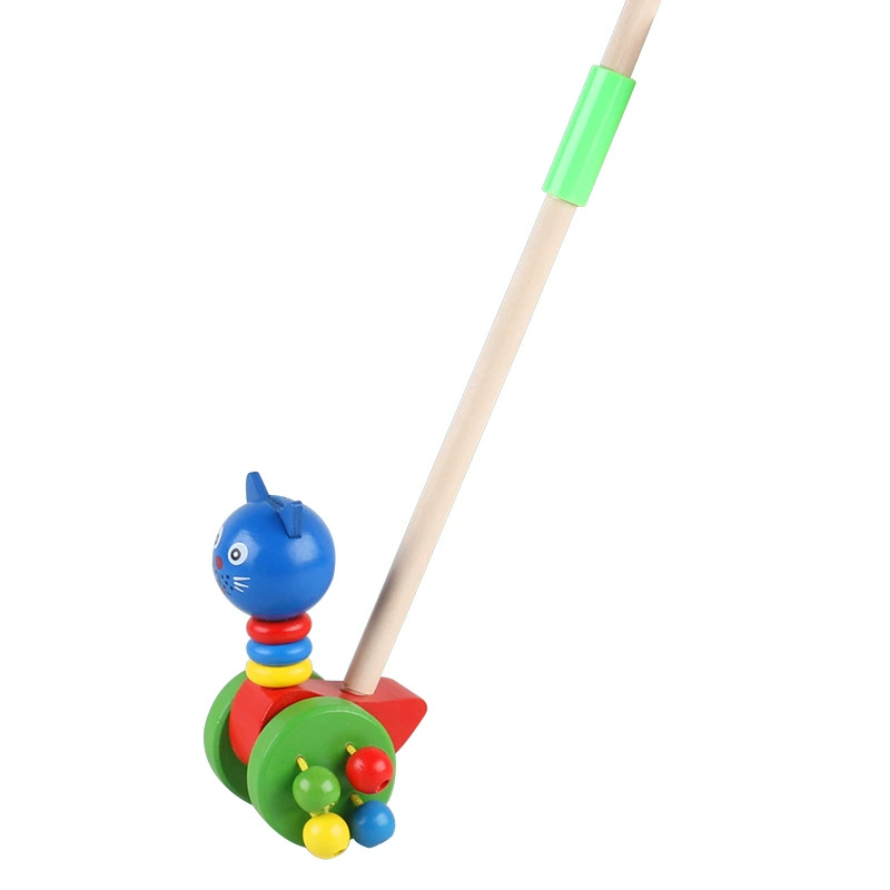 Wooden Push Trolley Toy, Cartoon Animal Finger-Push Walker for Toddlers, 41 cm, Multiple Designs