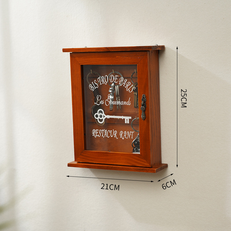 Caja de almacenamiento de llaves montada en la pared de madera para el hogar caja de almacenamiento vintage a prueba de polvo con puerta Red gancho de almacenamiento de llaves Rojas