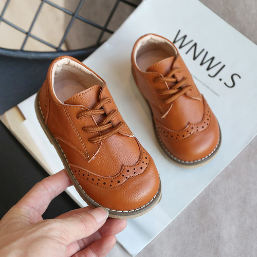 Korean style boys' shoes  spring new style children's retro leather shoes soft soles for small and medium-sized children's shoes baby shoes