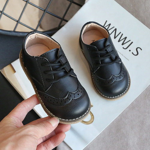 Korean style boys' shoes  spring new style children's retro leather shoes soft soles for small and medium-sized children's shoes baby shoes