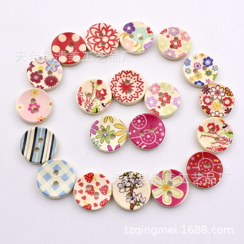 15mm pintado impreso botón madera decorativo impreso Bowl hebilla/Pan hebilla 100 un paquete