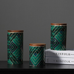 Nordic light luxury style tall emerald sealed ceramic jar tea storage jar creative storage jar decoration