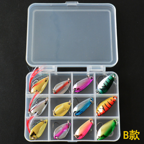 Wholesale A type 12 grid box horse mouth sequin set feather horse mouth color sequin combination lure bait fishing gear
