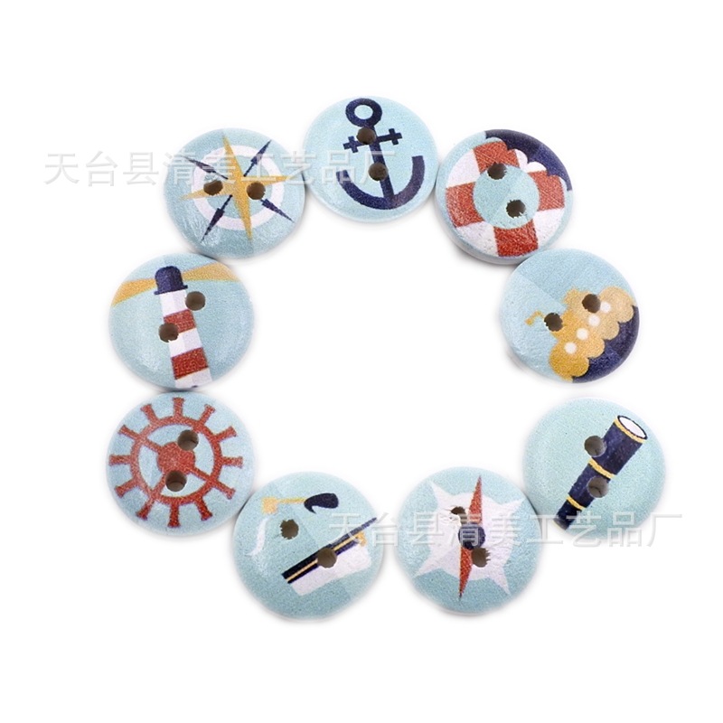 15mm fondo blanco pintado de madera botones decorativos de madera impreso flores y plantas, botones de rayas a cuadros 100 un paquete