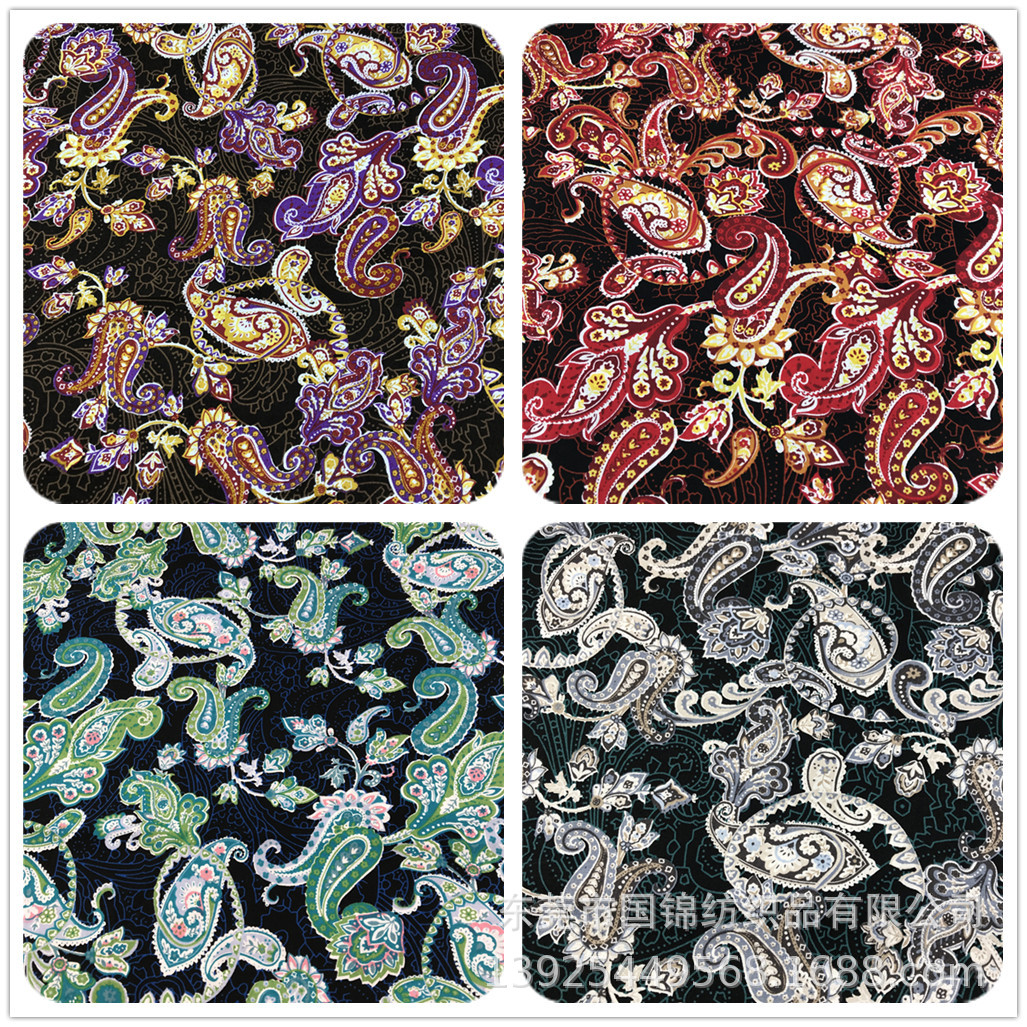 热销新款腰果印花布  纯棉133*72府绸印琵琶花 连衣裙服装面料