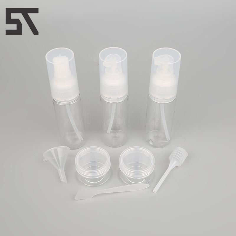 厂家批发白色旅行套装十件套塑料PP白色透明化妆品包装套装