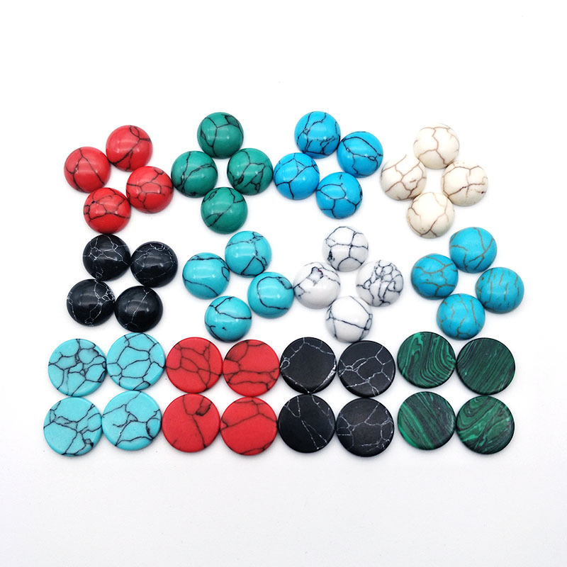 Jewelry Accessories Synthetic Turquoise Round Cabochon Double Flat Bottom Patch Loose Beads Copper Ornaments Buddha Statue Inlaid Loose Stone
