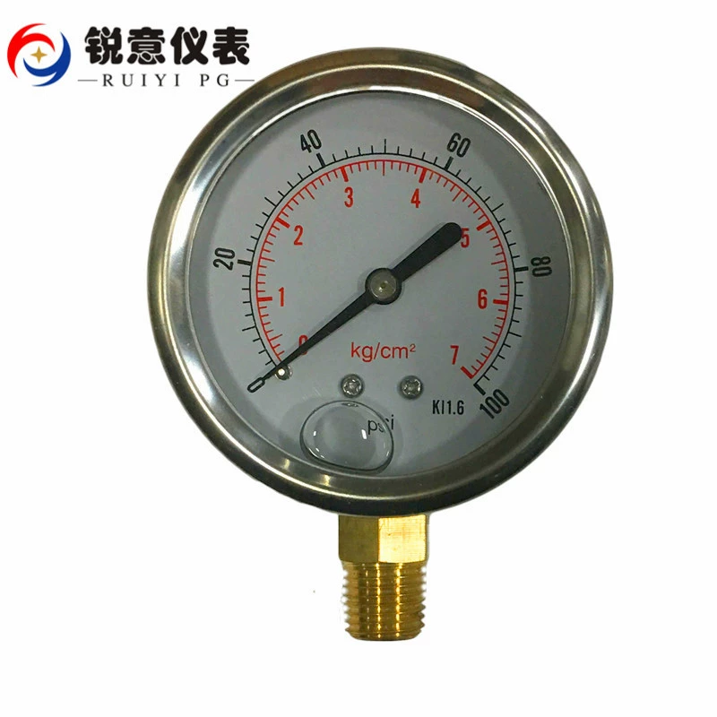 Манометр YN60 ударопрочный, масляный, 100PSI, 7 бар, ударостойкий, антивибрационный, с глицерином, из нержавеющей стали 304