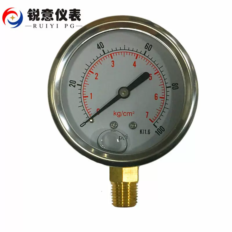 YN60耐震压力表充油100PSI 7bar kg 防震压力表抗震甘油304不锈钢