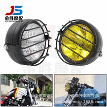 外贸专供CG125摩托车改装 复古大灯 GN125复古黑壳圆前大灯网罩