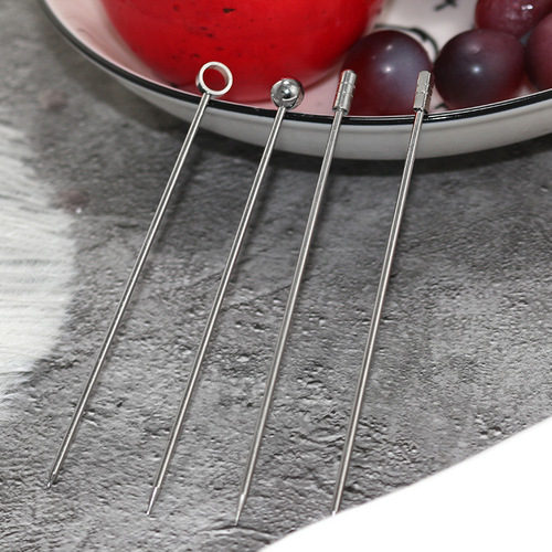 Manufacturer 304 stainless steel wine picks creative milk tea stirring stick cocktail picks fruit snack needles wholesale