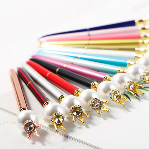 Cross-border new pearl crown pen, student creative fashionable gift advertisement pen, metal ballpoint pen