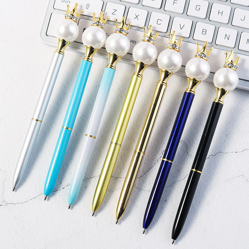 Cross-border new pearl crown pen, student creative fashionable gift advertisement pen, metal ballpoint pen