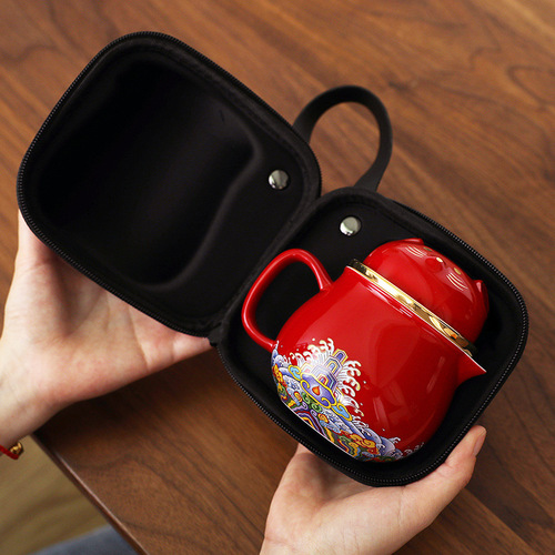 Creative ceramic gold-painted lucky cat office one pot two cups travel portable tea set three-piece scented tea filter cup