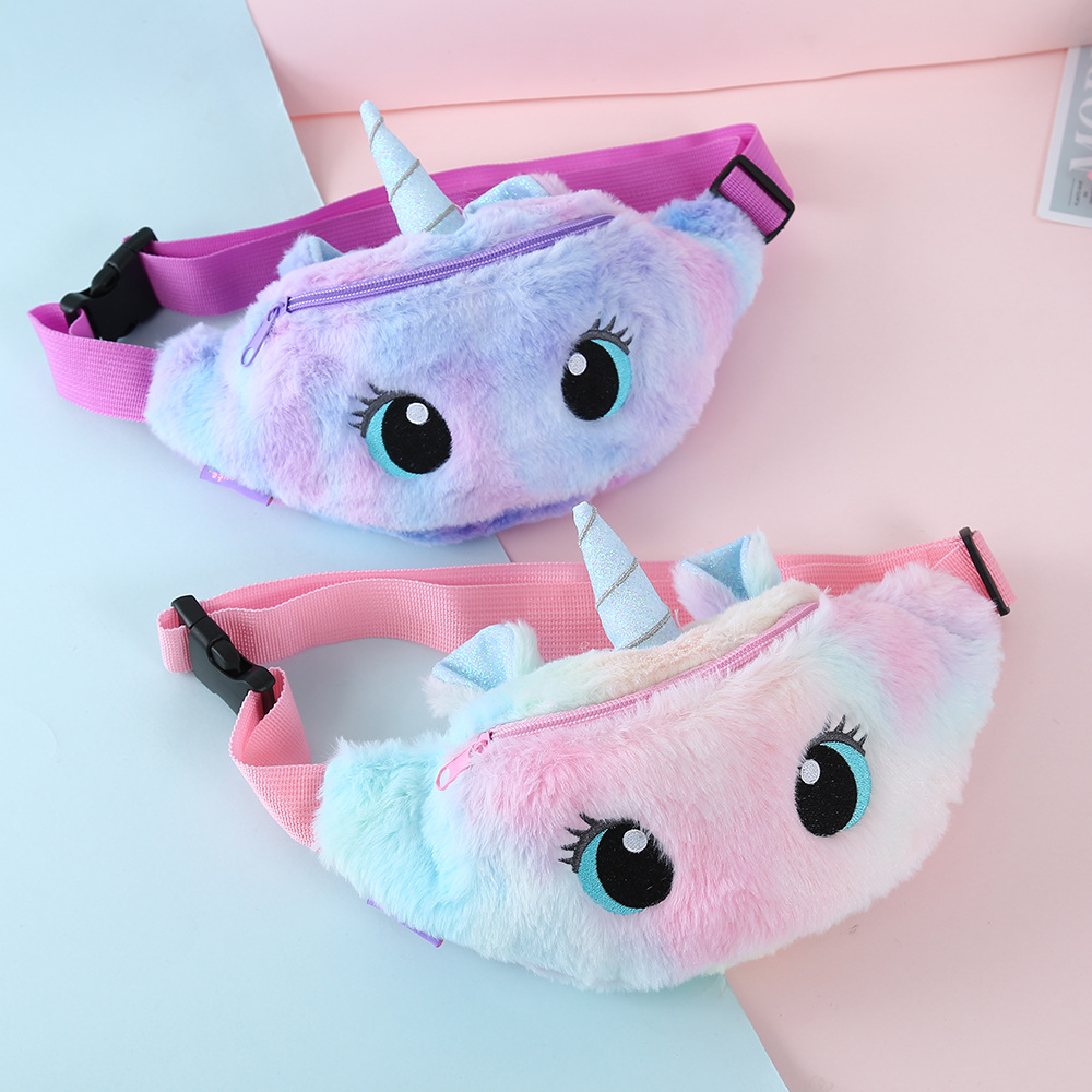 Unicornio de dibujos animados de felpa bolsa de hombro niña linda ojos grandes bolsa de cintura kindergarten niños bolsa de mensajero bolsa de pecho