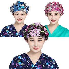 纯棉印花帽女款医生帽美容帽月子帽油烟帽长发可调节国风休闲薄款