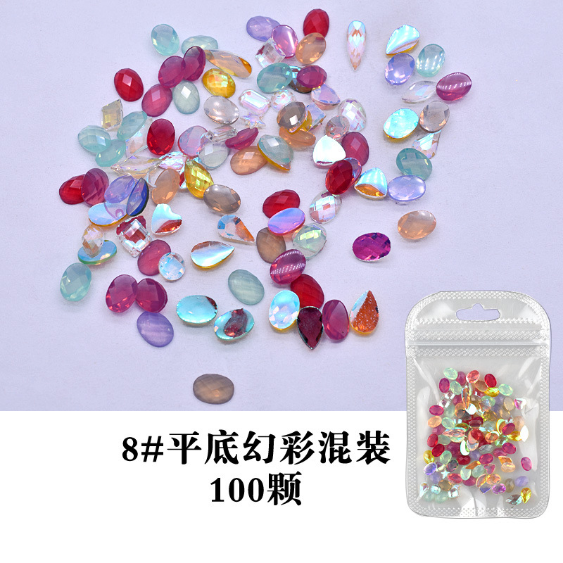 Flash 100 Unids desgaste de la resina de uñas joyería de uñas de diamantes de forma especial plana color mágico blanco AB uñas de color Rhinestone