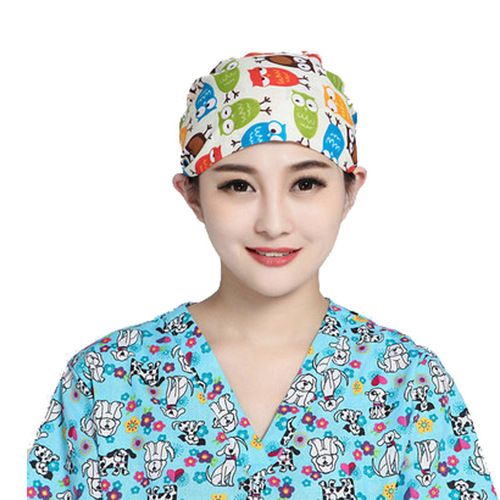印花帽女纯棉厨房帽卫生室工作包头帽牙科护士麻醉师月子帽葫芦帽