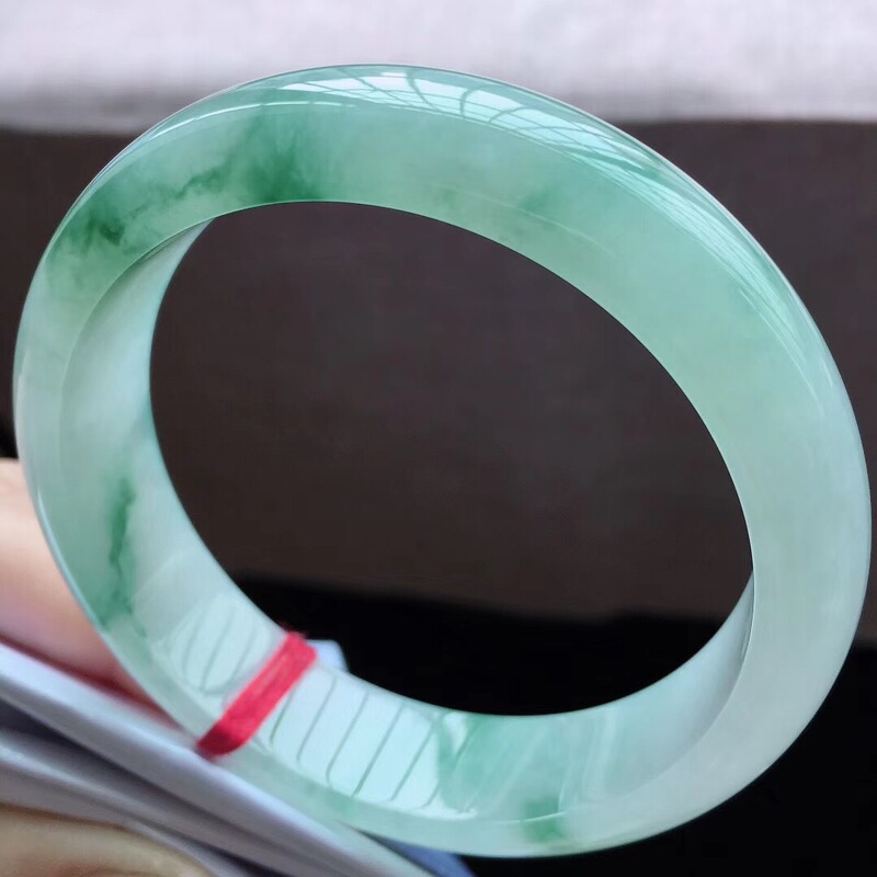 With Certificate, Authentic Burmese Laokeng A-Grade Jadeite Bracelet, Natural Ice Type Floating Green Flower Jadeite Jadeite Imperial Concubine Bracelet