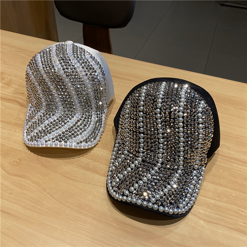 Gorra de béisbol con diamantes de imitación para mujer, estilo coreano de primavera y otoño, moda urbana, versátil, sombrero para el sol, perla de lujo ligero