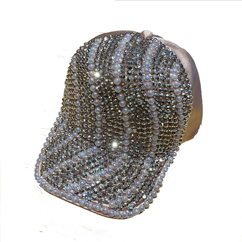 Gorra de béisbol con diamantes de imitación para mujer, estilo coreano de primavera y otoño, moda urbana, versátil, sombrero para el sol, perla de lujo ligero
