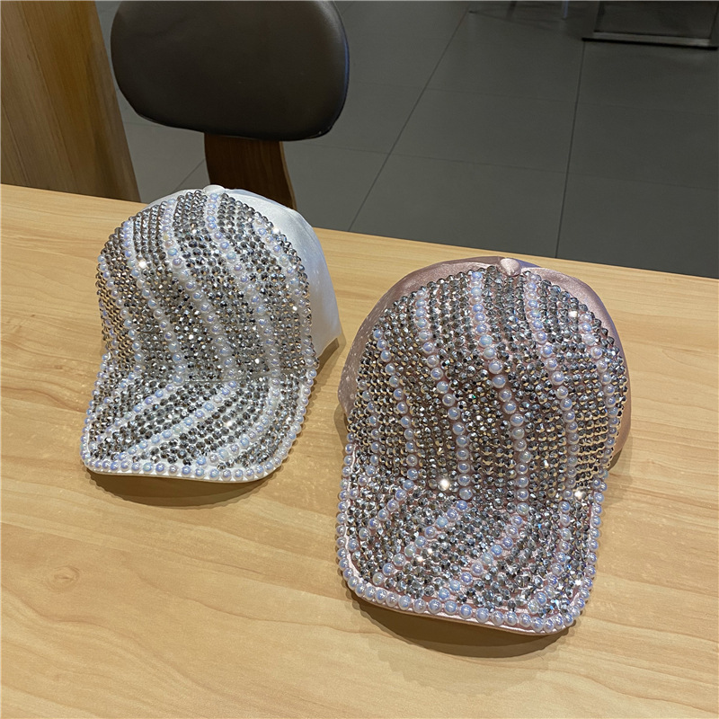 Gorra de béisbol con diamantes de imitación para mujer, estilo coreano de primavera y otoño, moda urbana, versátil, sombrero para el sol, perla de lujo ligero