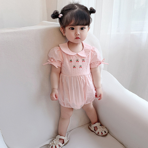 Idea Baby Jumpsuit  New Summer Romper Pure Cotton Covered Clothes Lapel Embroidered Baby Harness 9602
