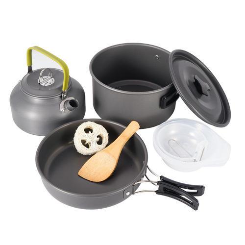 Outdoor pot set for 3 to 4 people, camping portable kettle set, mountaineering picnic, self-driving picnic barbecue non-stick cookware