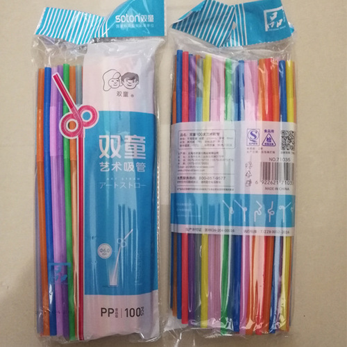 Colorful art straws 8 colors clear pack 100 pieces/pack disposable plastic creative bendable straws 6*260mm