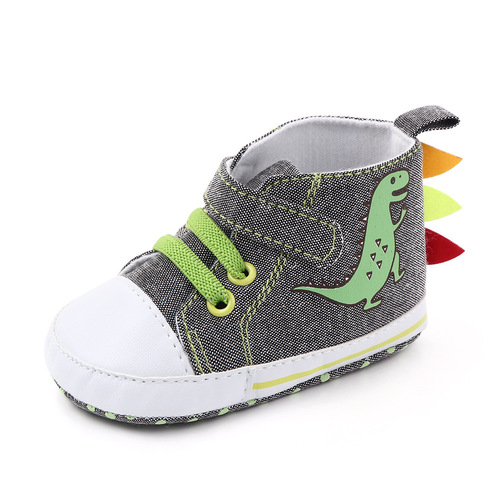 High-top canvas baby shoes, soft sole shoes, cartoon dinosaur small wave shoes, cloth bottom learning to walk shoes 2399