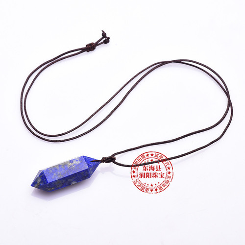 Manufacturer wholesale natural crystal raw stone polished double-pointed hexagonal prism pendant energy stone necklace jewelry foreign trade hot sale
