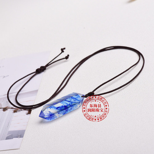 Manufacturer wholesale natural crystal raw stone polished double-pointed hexagonal prism pendant energy stone necklace jewelry foreign trade hot sale