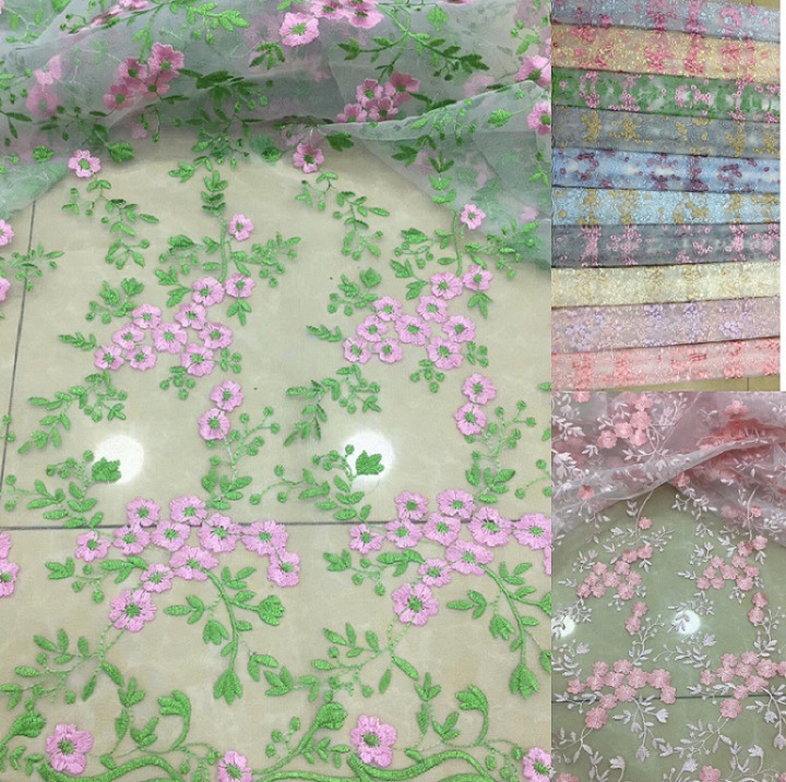 厂家直销 新枝绣花五彩哈尼风网纱刺绣布料面料 蕾丝花边绣花布