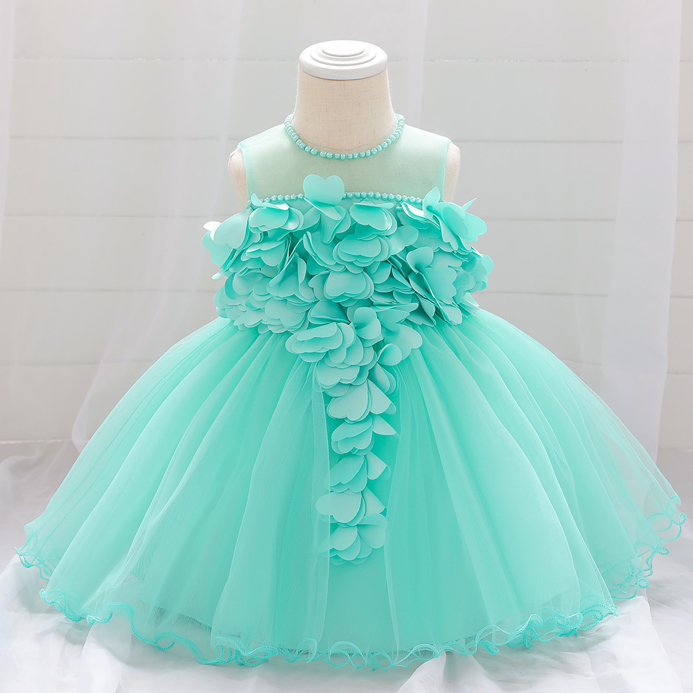 2024 cross-border baby dress three-dimensional petals one-year-old wash dress baby girl 100 days full moon wedding princess dress