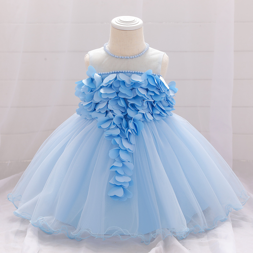2024 cross-border baby dress three-dimensional petals one-year-old wash dress baby girl 100 days full moon wedding princess dress
