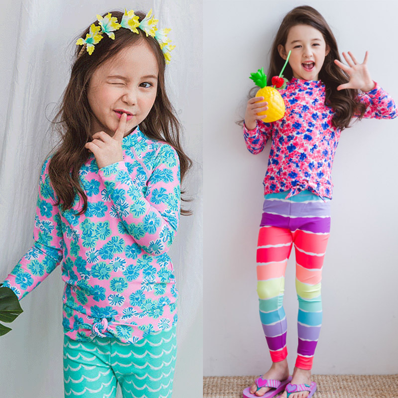 2020 Split Children's Swimwear Girls' Long-sleeved Trousers Full-body Sun Protection Princess Student's Big Children's Little Girls' Swimwear