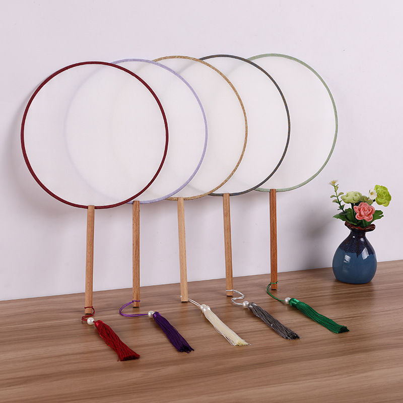 真丝熟绢空白古风团扇工笔绘画书法扇子diy制作刺绣手捧花木艺