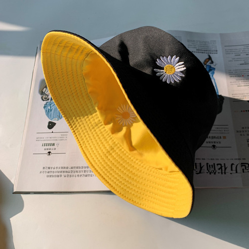 GD Daisies Dual-Sided Fisherman Hat for Women Spring and Summer Korean Version New Sunshade Bucket Hat for Men Chrysanthemum Sun Hat Thin Model