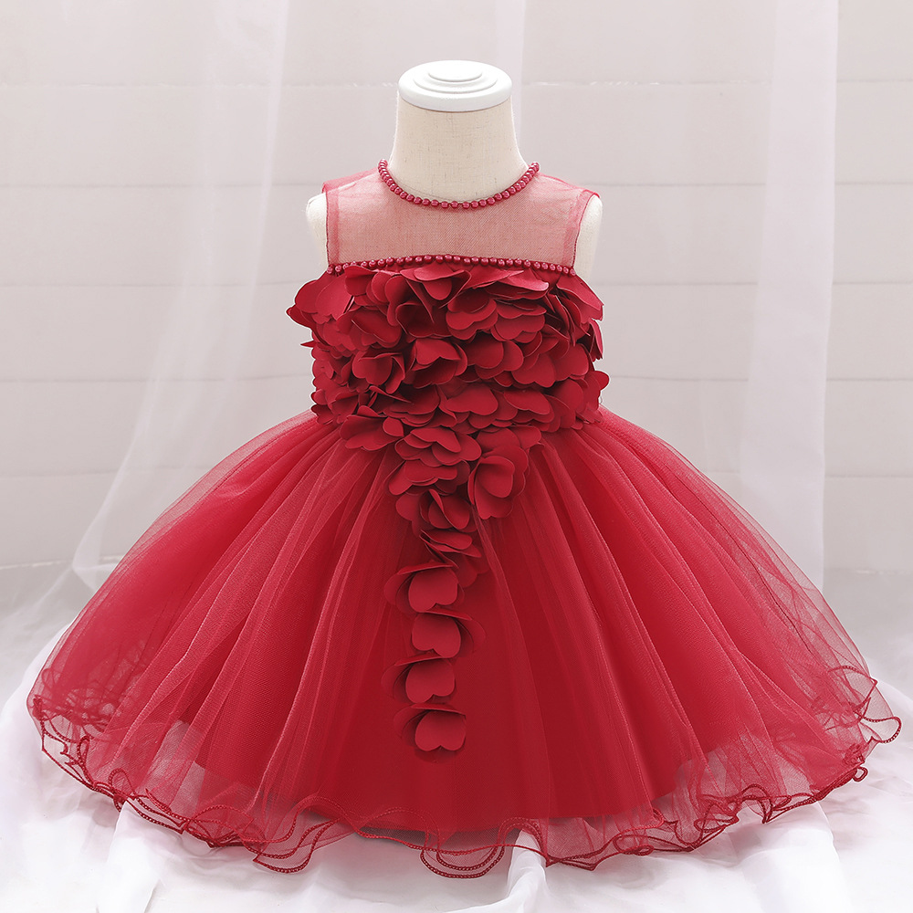 2024 cross-border baby dress three-dimensional petals one-year-old wash dress baby girl 100 days full moon wedding princess dress